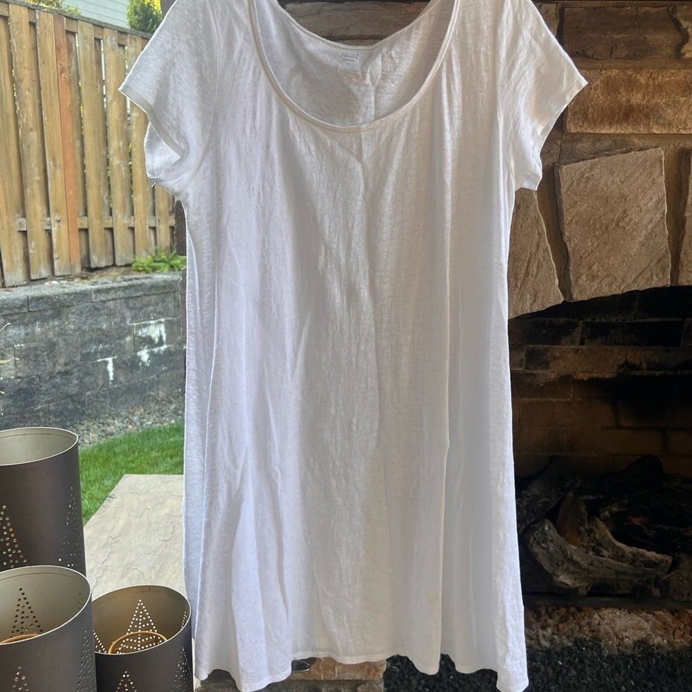 Eileen Fisher Classic White Short Sleeve Tunic Linen Small